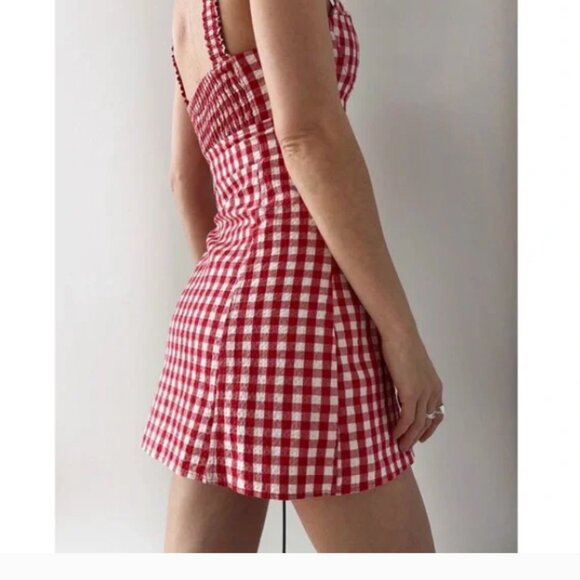 NEW Zara Bloggers Fav Cotton Red and White Gingham Sweetheart Mini Dress, Sz XS - Picture 9 of 17